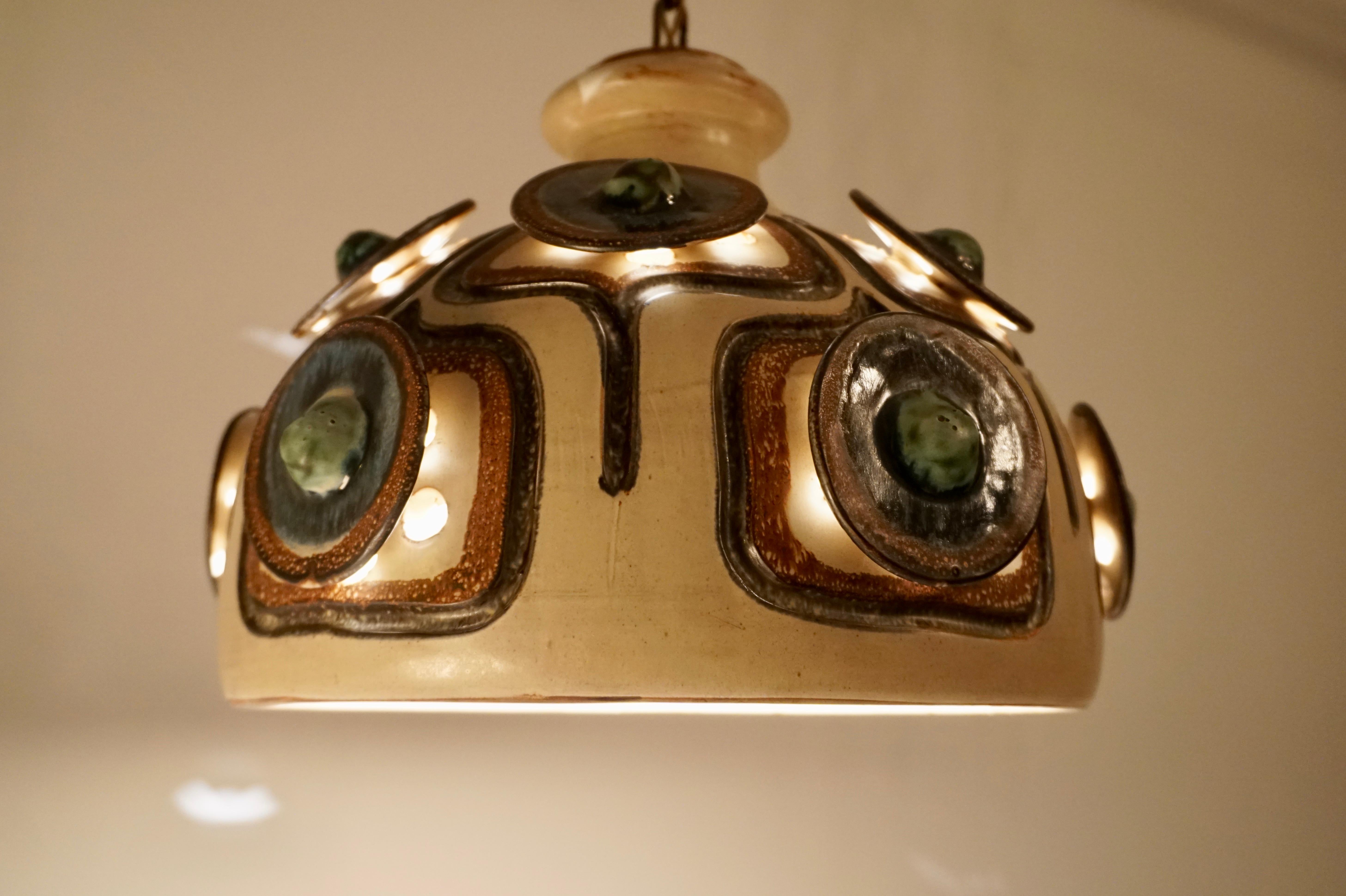 Handmade Danish Ceramic Pendant Light by Jette Hellerøe for Axella, 1970s 8