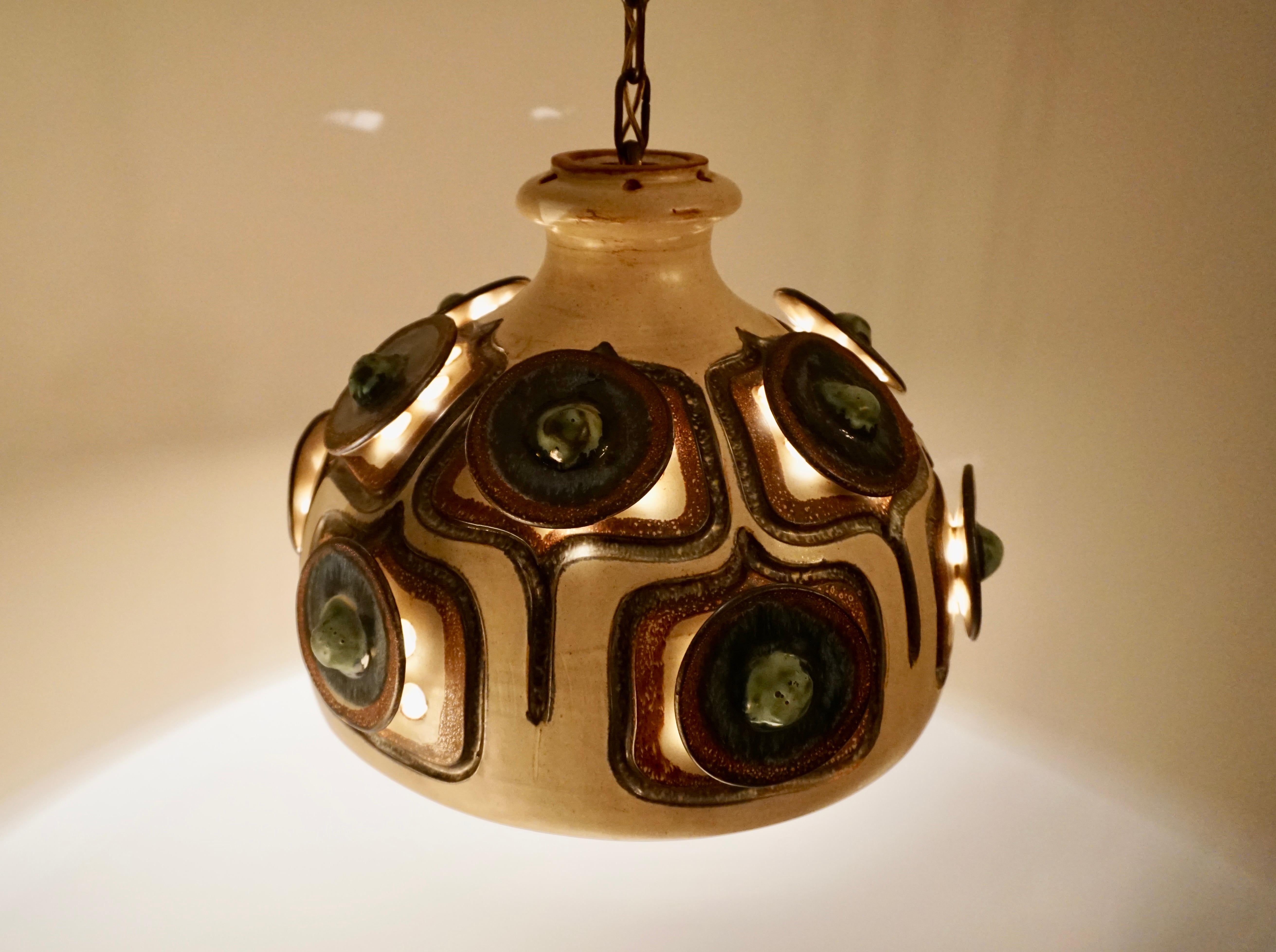 Handmade Danish Ceramic Pendant Light by Jette Hellerøe for Axella, 1970s 9