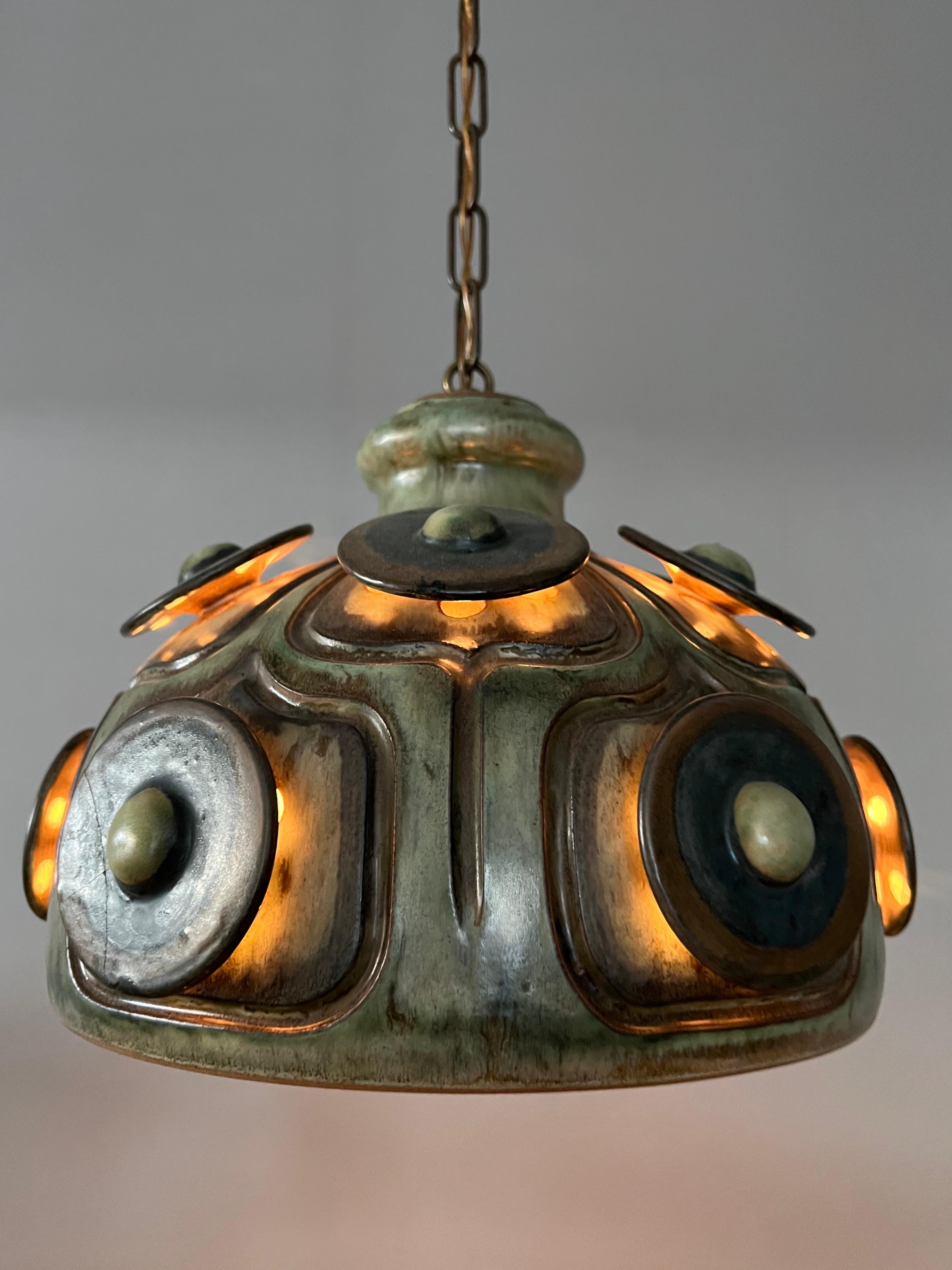 Italian Handmade Danish Ceramic Pendant Light by Jette Hellerøe for Axella, 1970s For Sale