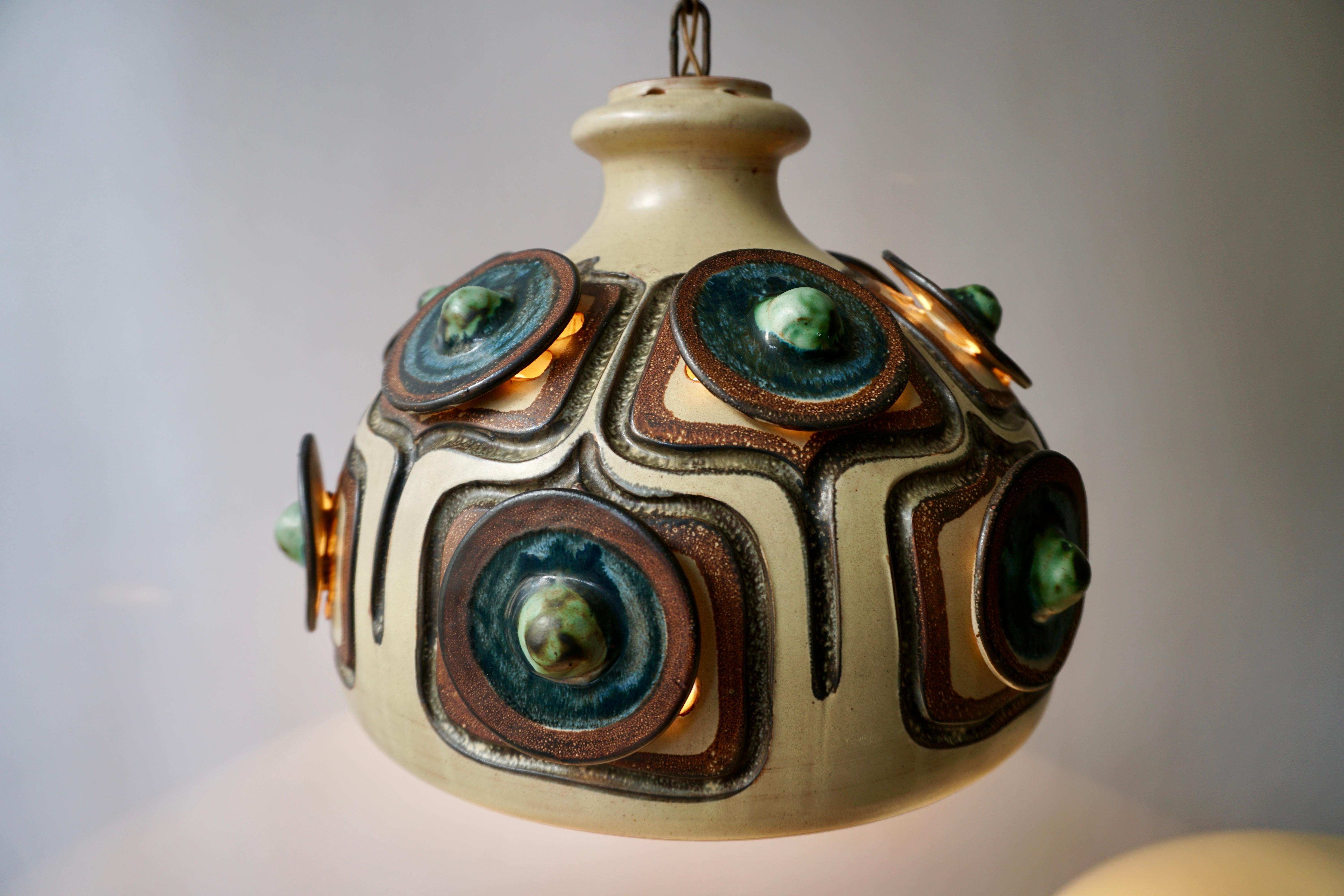 Hollywood Regency Handmade Danish Ceramic Pendant Light by Jette Hellerøe for Axella, 1970s