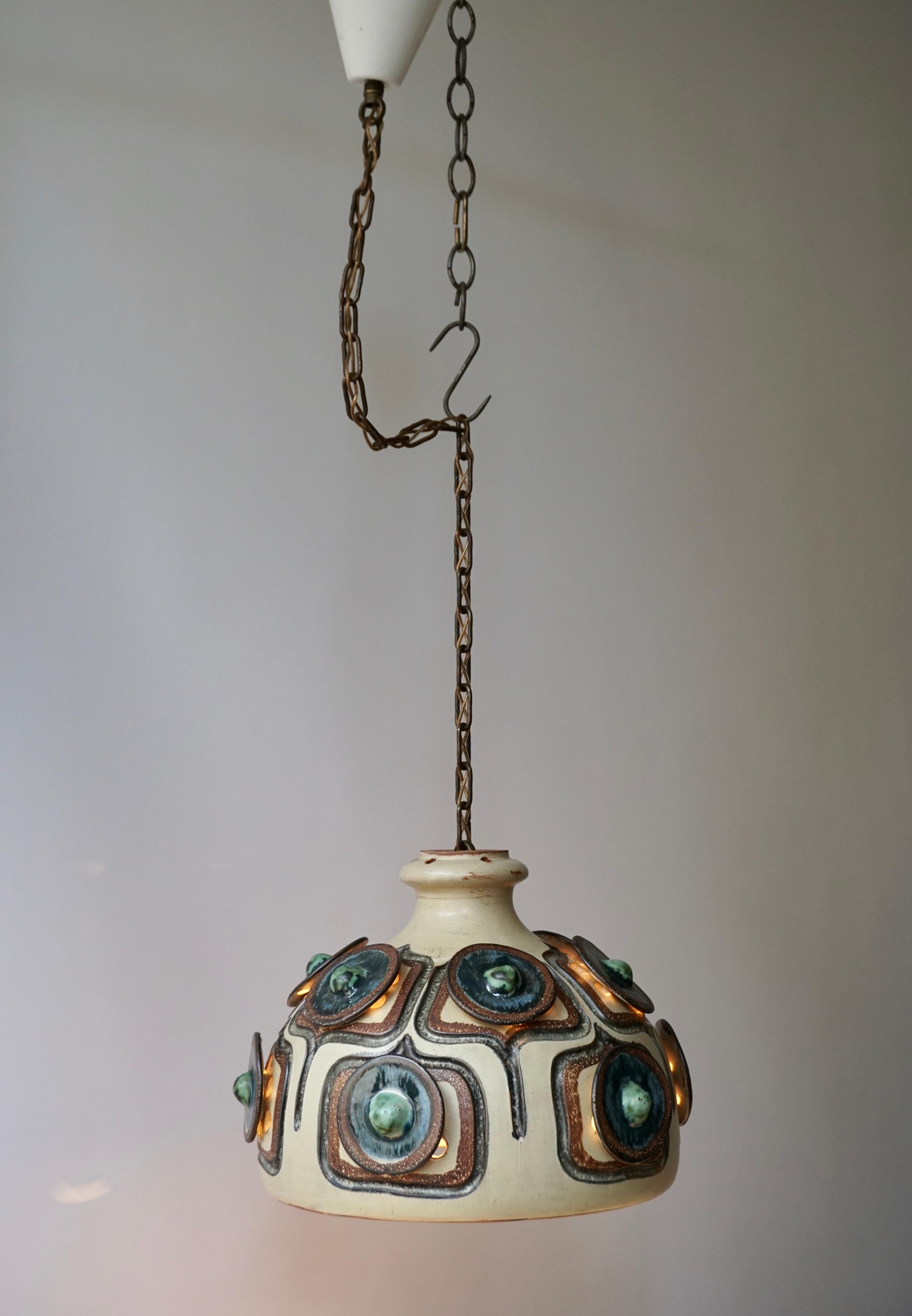 Handmade Danish Ceramic Pendant Light by Jette Hellerøe for Axella, 1970s 1