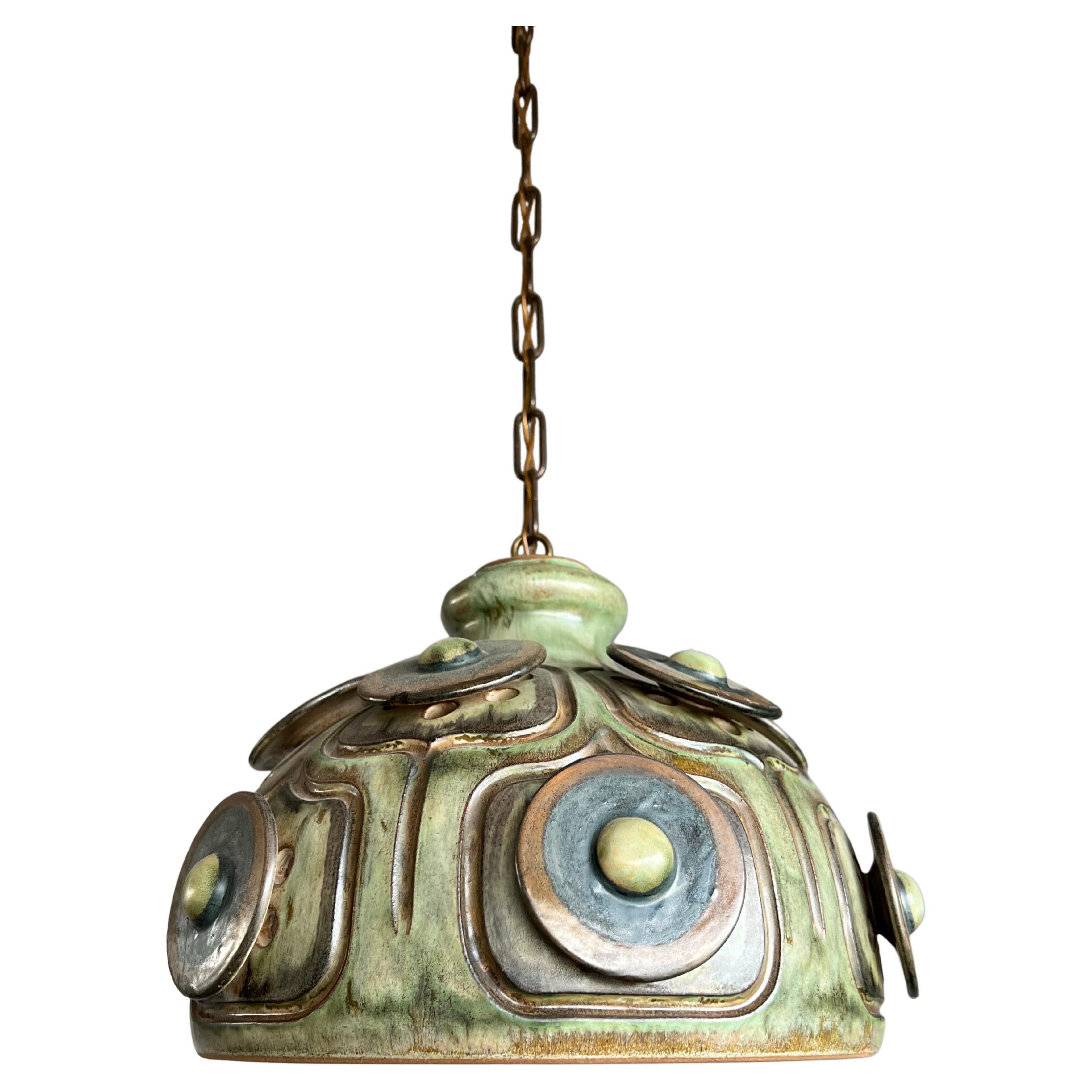 Handmade Danish Ceramic Pendant Light by Jette Hellerøe for Axella, 1970s For Sale