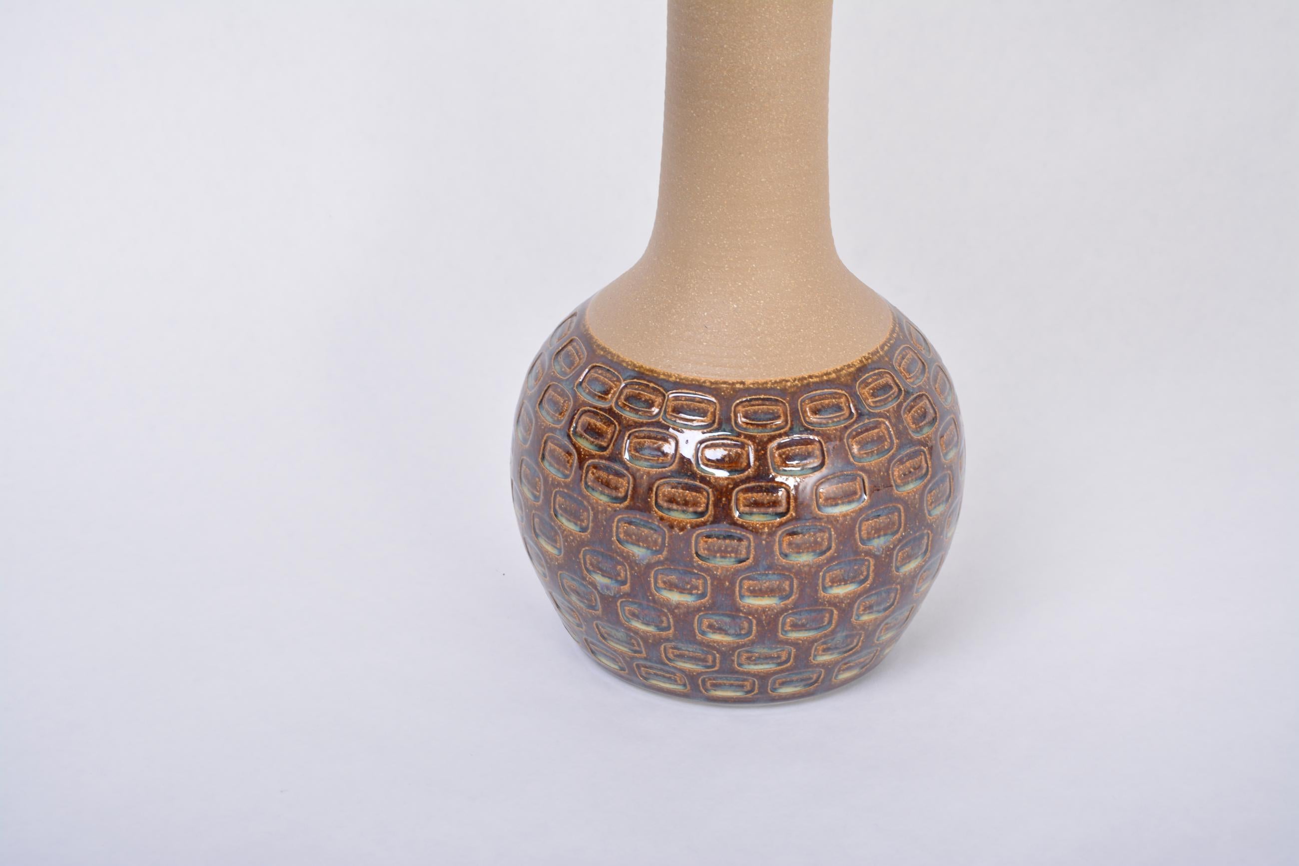 Glazed Handmade Danish Mid-Century Modern Stoneware Lamp with Graphic Pattern by Soholm
