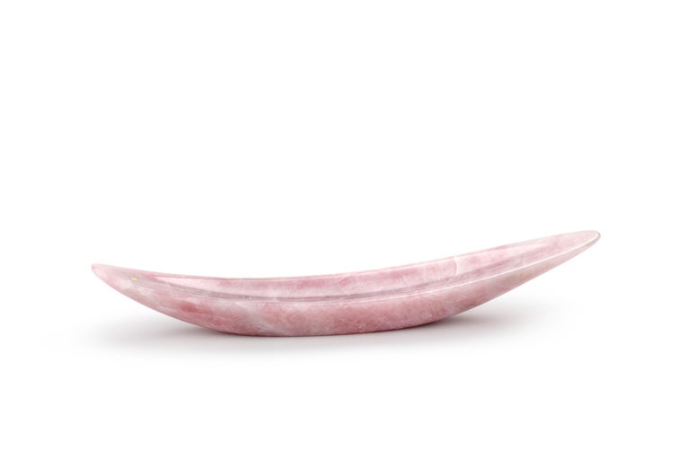 Hand-Carved Decorative Bowl Vessel Sculpture Abstract Solid Rose Quartz Marble Hand-carved For Sale