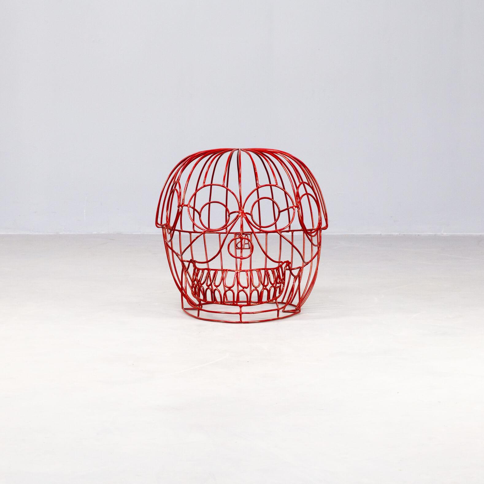 Modern Handmade Decorative Object / Stool ‘Red Skull’ by Anacleto Spazzapan For Sale
