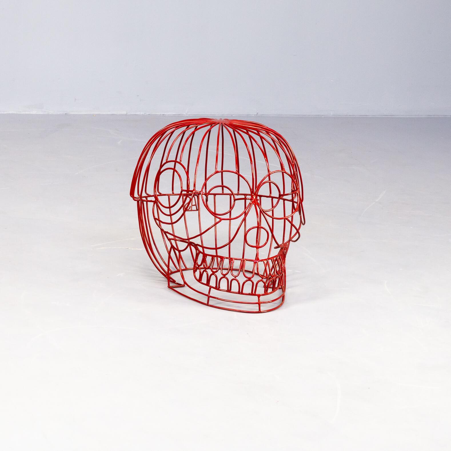 Italian Handmade Decorative Object / Stool ‘Red Skull’ by Anacleto Spazzapan For Sale