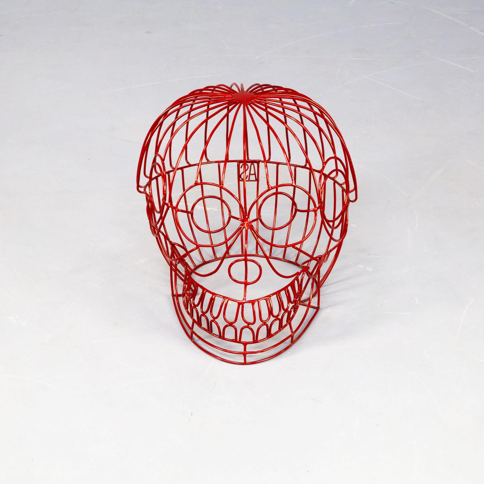 Contemporary Handmade Decorative Object / Stool ‘Red Skull’ by Anacleto Spazzapan For Sale