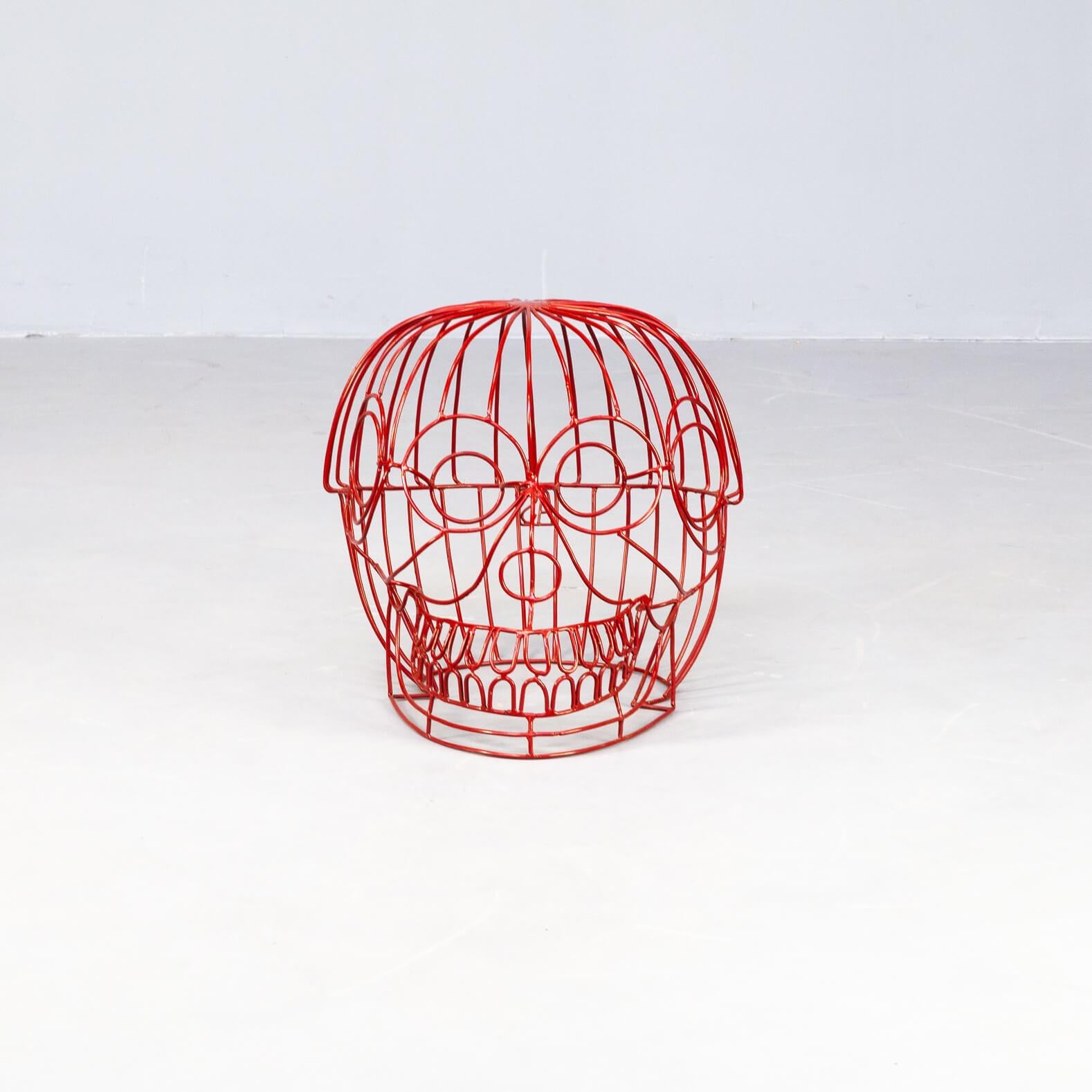 Metal Handmade Decorative Object / Stool ‘Red Skull’ by Anacleto Spazzapan For Sale