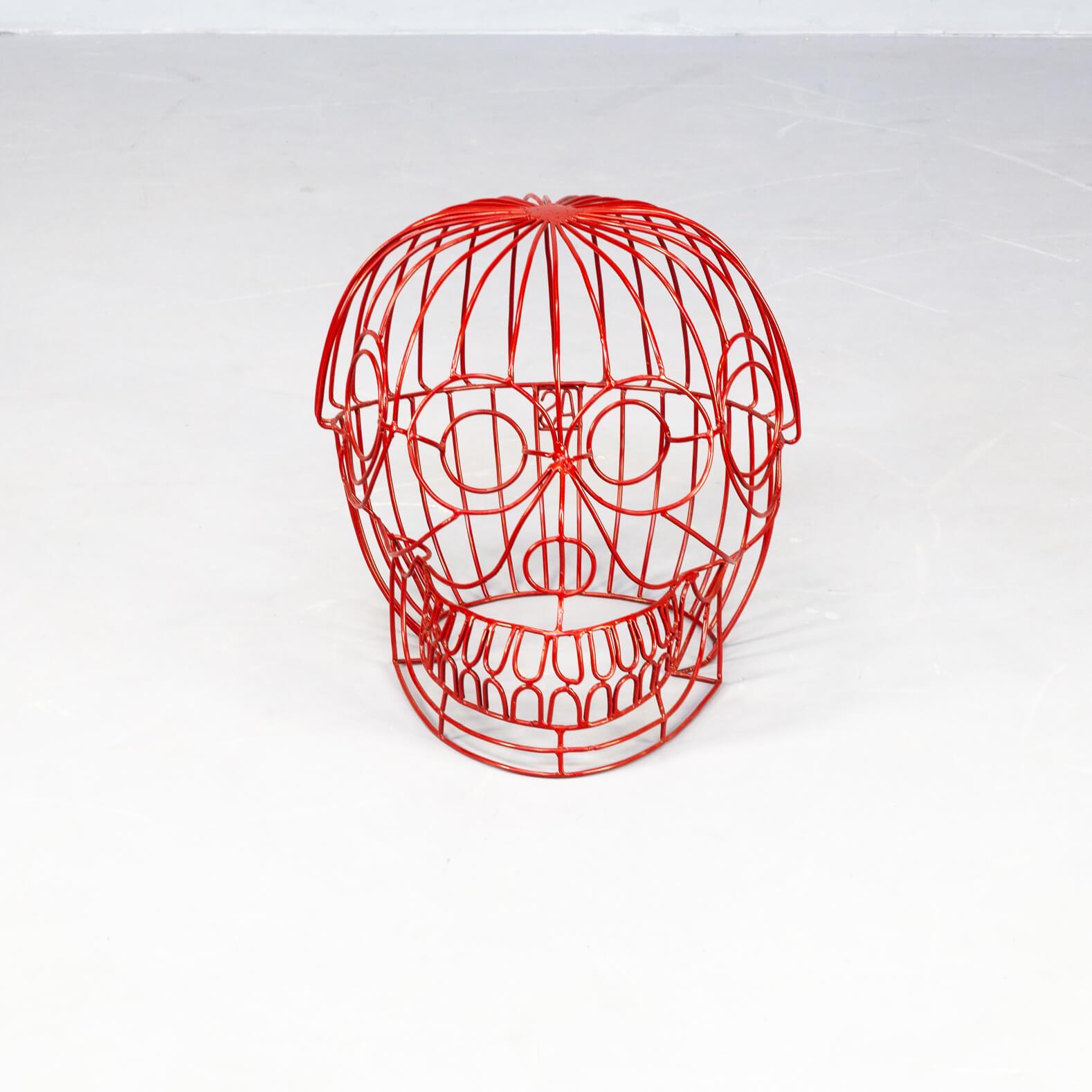 Handmade Decorative Object / Stool ‘Red Skull’ by Anacleto Spazzapan For Sale 1