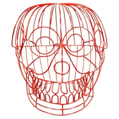 Handmade Decorative Object / Stool ‘Red Skull’ by Anacleto Spazzapan