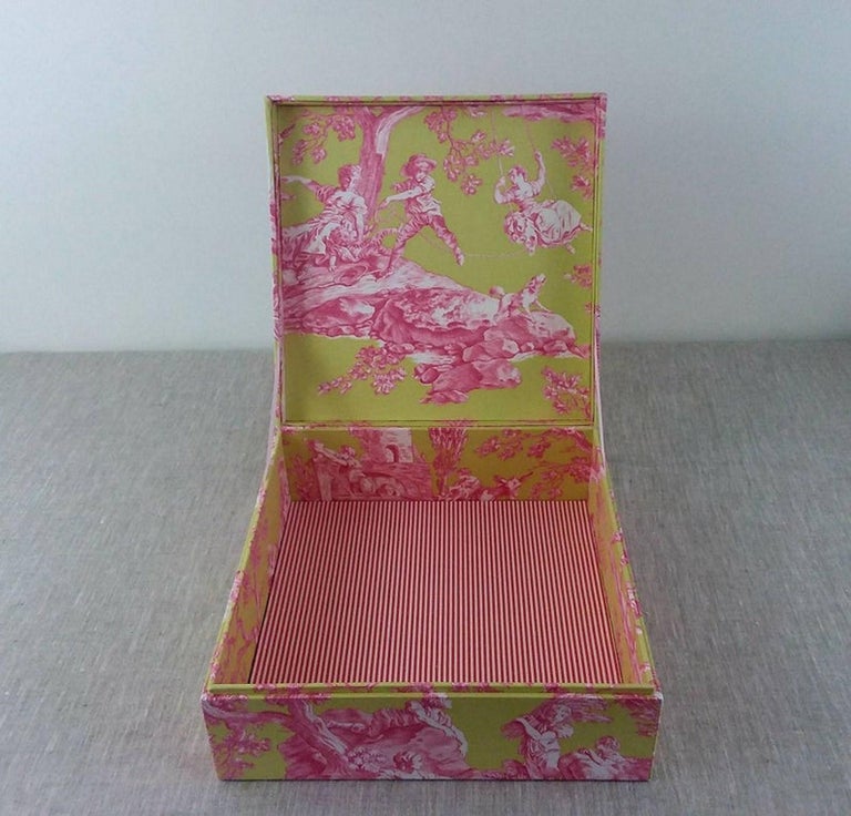 Handmade Decorative Storage Box for Scarves in Toile de Jouy Manuel
