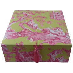 Handmade Decorative Storage Box for Scarves in Toile de Jouy Manuel Canovas