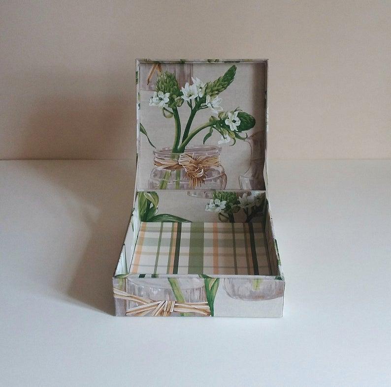 Gray Handmade Decorative Storage Box for Scarves Linen Fabric by Manuel Canovas