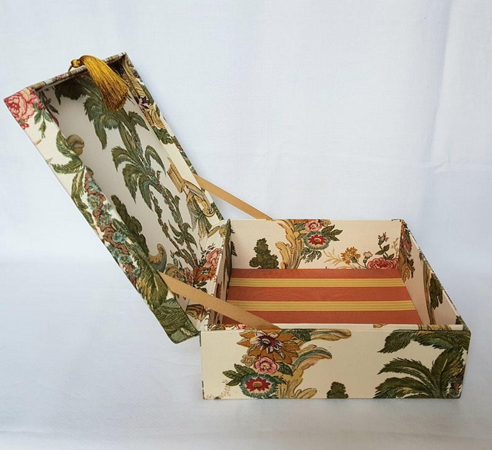 Handmade Decorative Storage Box for Scarves Nobilis Toile Chinese Pattern 1