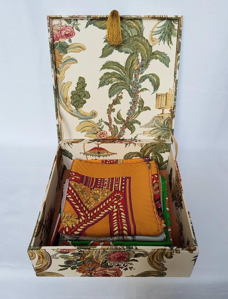 Handmade Decorative Storage Box for Scarves Nobilis Toile Chinese Pattern 4