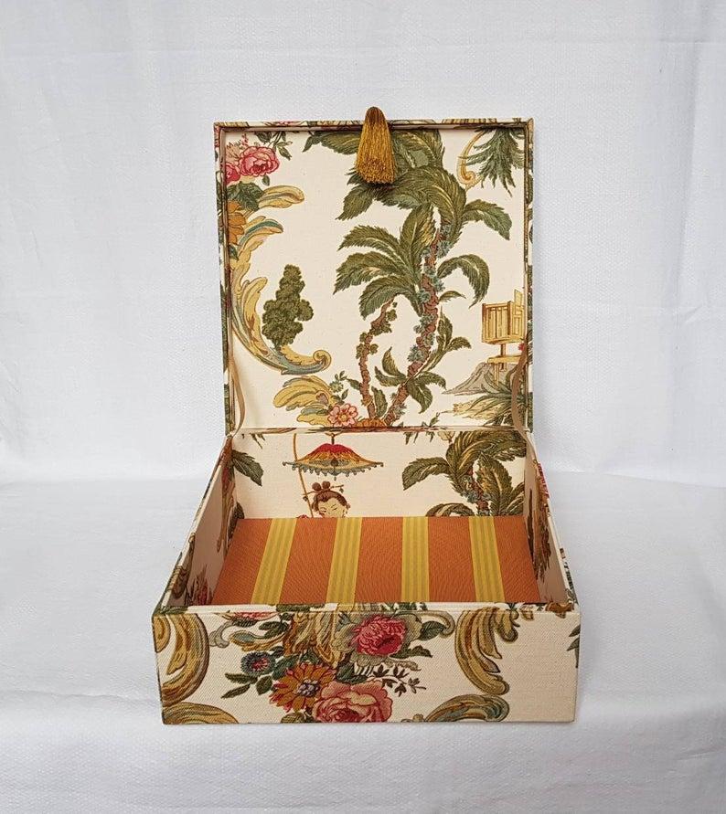 Handmade Decorative Storage Box for Scarves Nobilis Toile Chinese Pattern 5