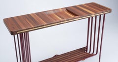Handmade Delicate and Bold Walnut, Brass and Steel Console Table