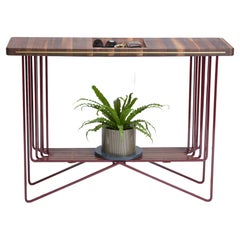 Handmade Delicate and Bold Walnut, Brass and Steel Console Table