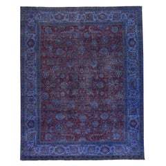 Handmade Denim Blue Overdyed Persian Tabriz Vintage Rug