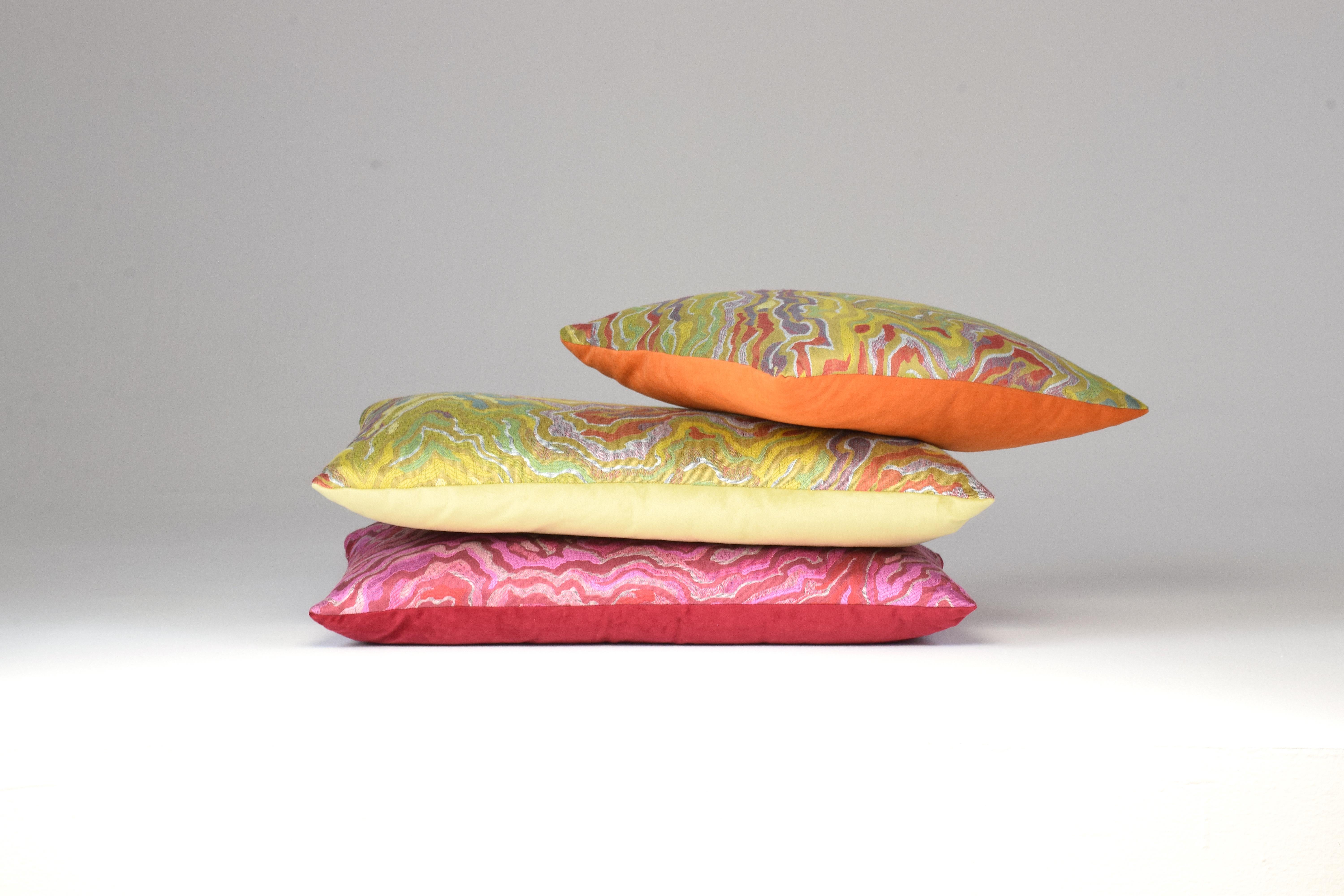 Embossed Handmade Designer Contemporary Linen Pillow For Sale