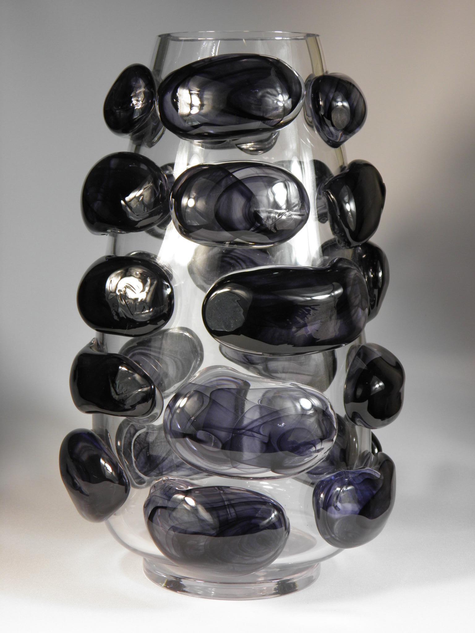 Beautiful design solitary piece, vase with imitation marble stones, Professional work of Czech glassmakers from northern Bohemia at the Ajeto-Lindava glass studio, A suitable addition to a modern apartment, This studio collaborated with the artist,