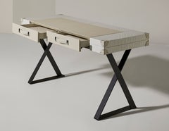 Handmade Desk in Custom Engraved Leather And Steel Finishes