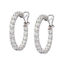 Handmade Diamond 18 Karat White Gold Prong Set Hoop Earrings