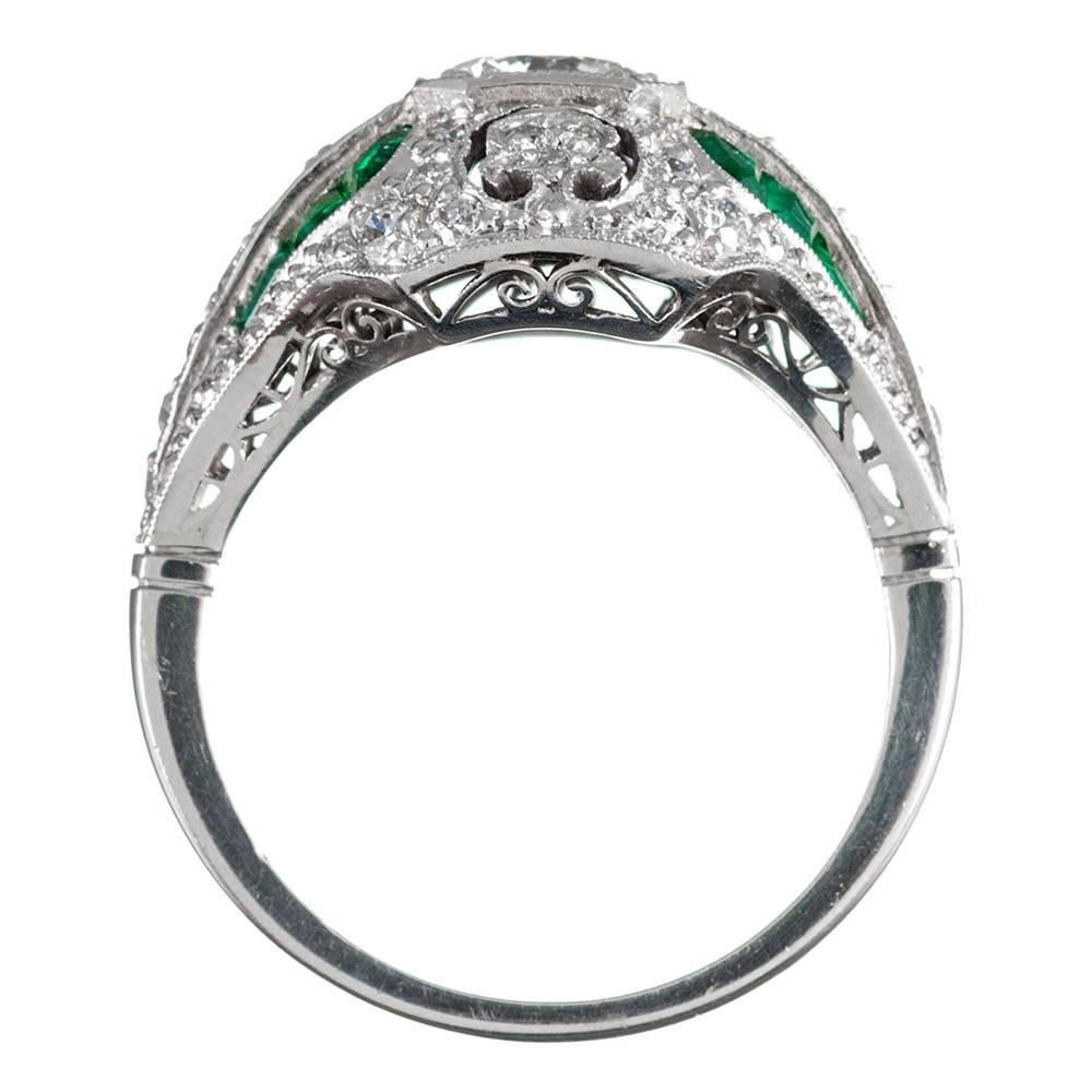 Women's Handmade Diamond and Emerald “Navette” Ring