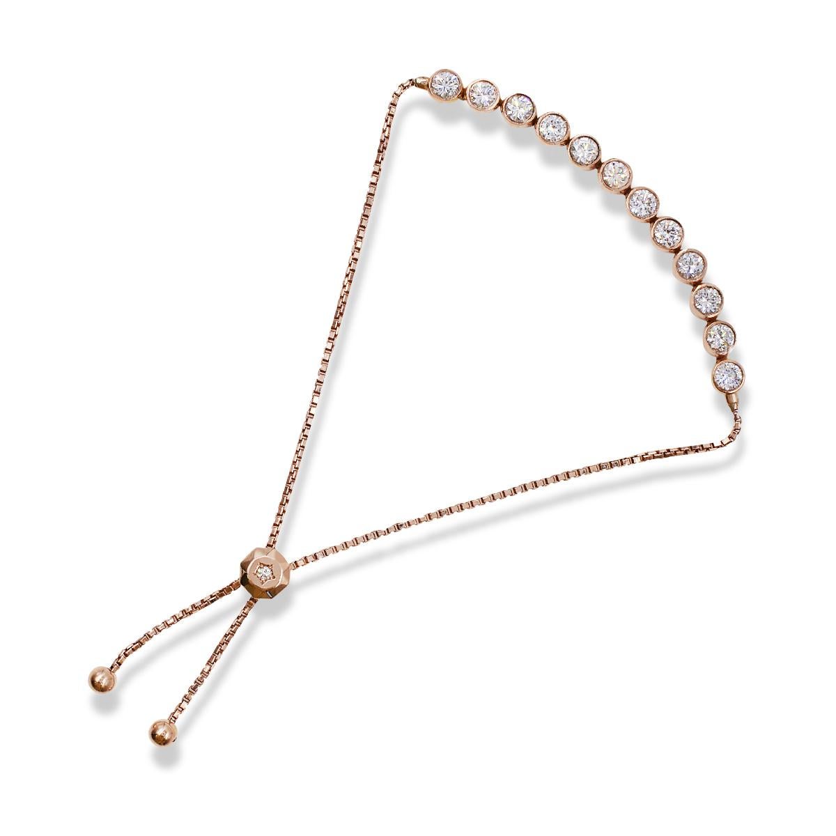 Modern Handmade Diamond Bezel Set Link Bracelet in 14 Karat Rose Gold 2.02 Carat