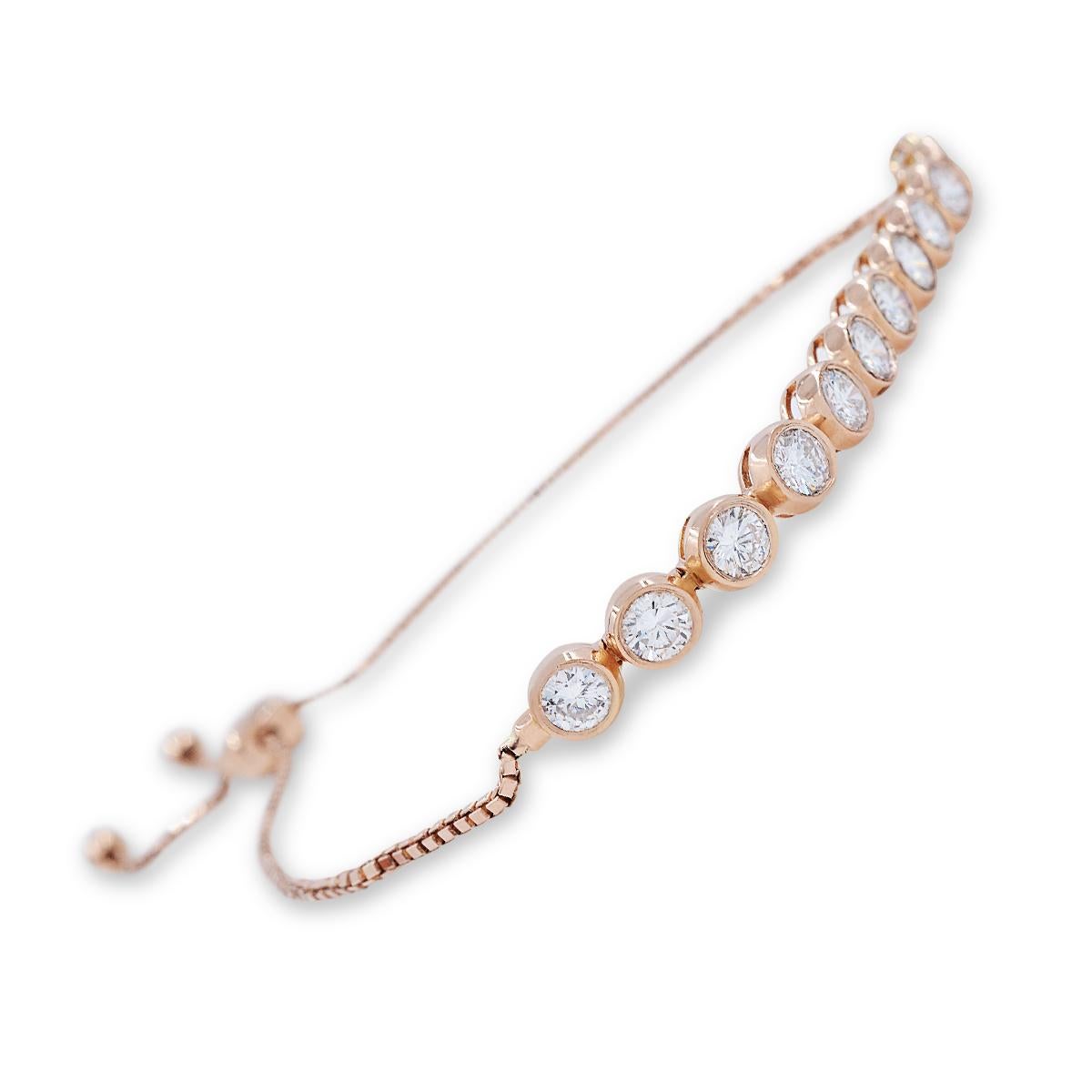 Handmade Diamond Bezel Set Link Bracelet in 14 Karat Rose Gold 2.02 Carat In New Condition In New York, NY
