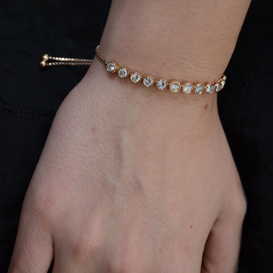 Handmade Diamond Bezel Set Link Bracelet in 14 Karat Rose Gold 2.02 Carat 2