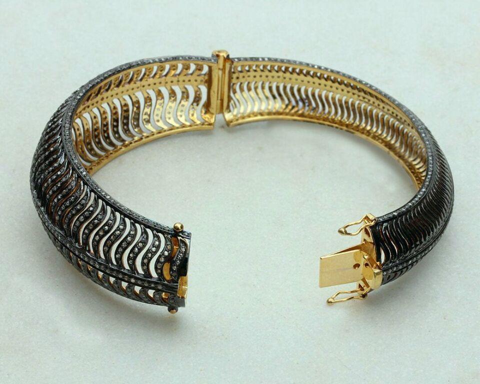 Handmade Diamond Bracelet 14k Gold & 925 Silver Victorian Style In New Condition For Sale In Chicago, IL