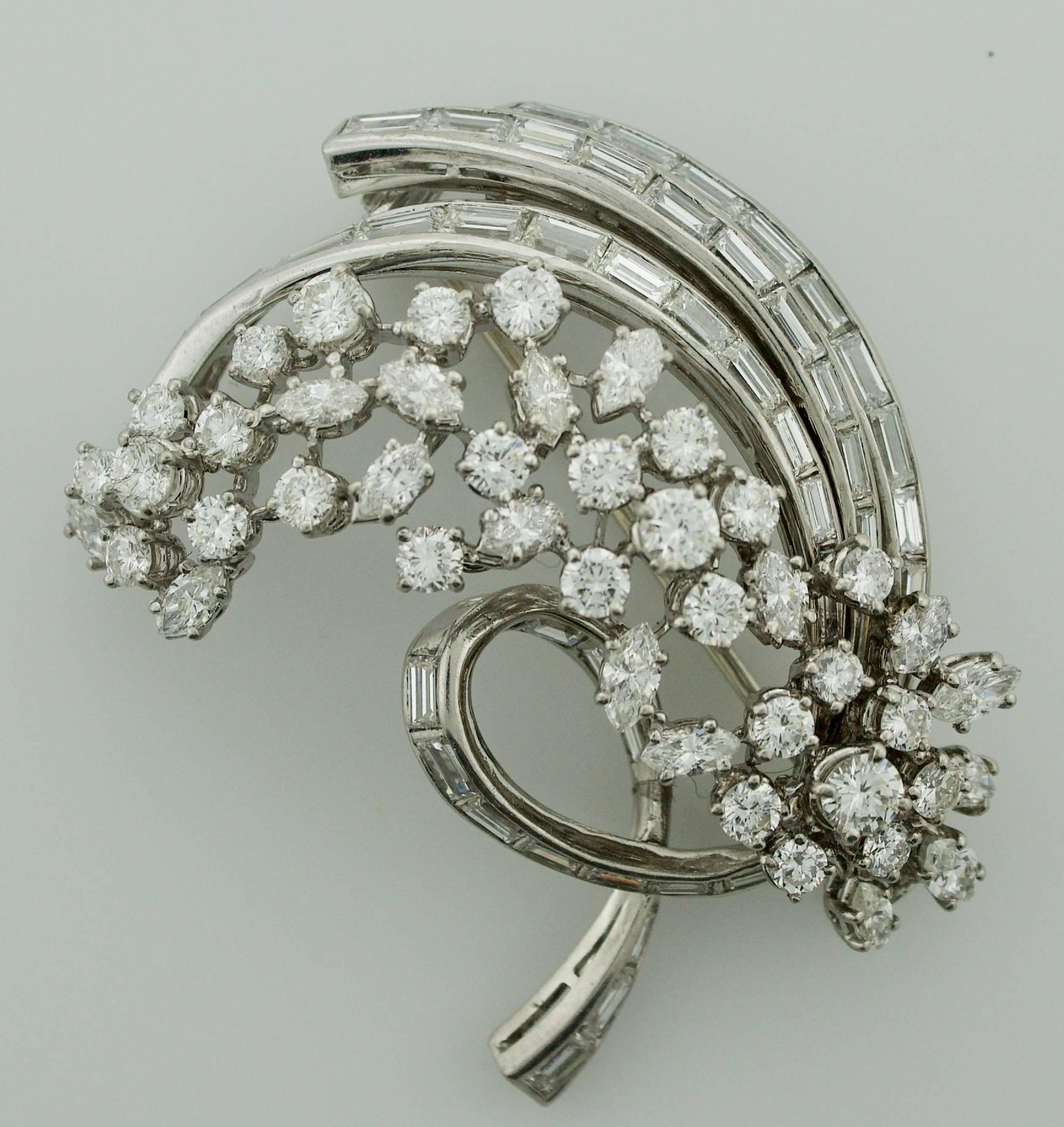Handmade Diamond Brooch, circa 1950s In Excellent Condition For Sale In Wailea, HI