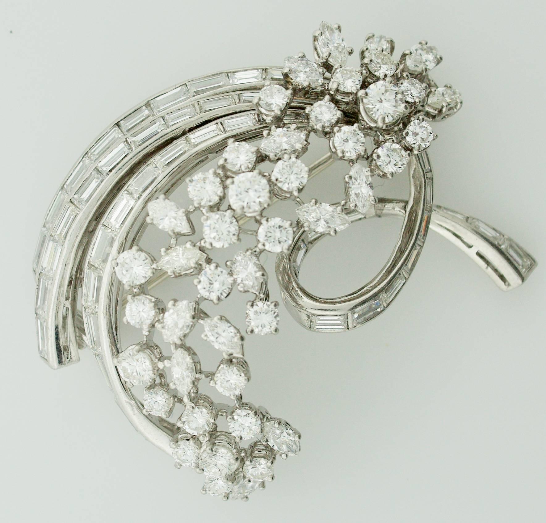 Women's or Men's Handmade Diamond Brooch, circa 1950s For Sale
