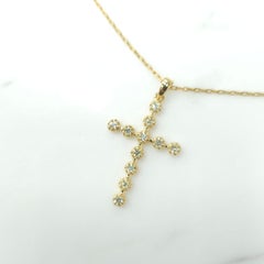 Natural Round Cut Diamond Cross Pendant in 18K Yellow Gold