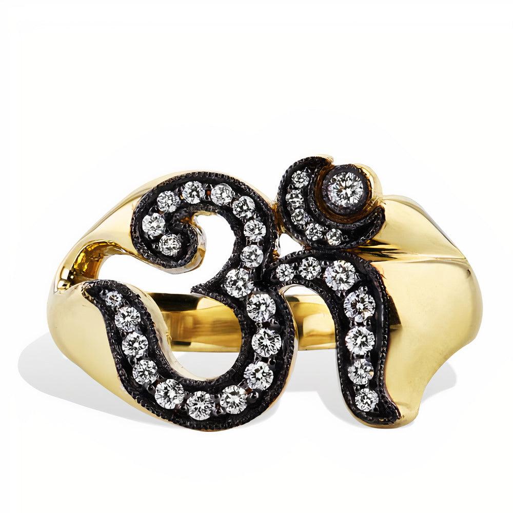 Handmade Diamond OM Ring 18 Karat Gold In New Condition In Miami, FL