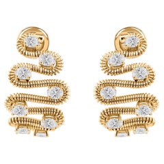 Orecchini a bottone "Diamond Wave" fatti a mano - Gioielli di alta gamma in stile contemporaneo - Oro giallo 18 carati