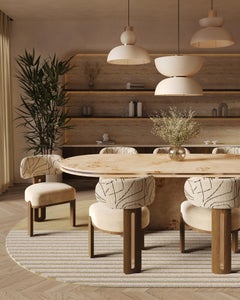 Handmade Diane Dining Chair in Bouclé Fabric with Walnut Wood Base