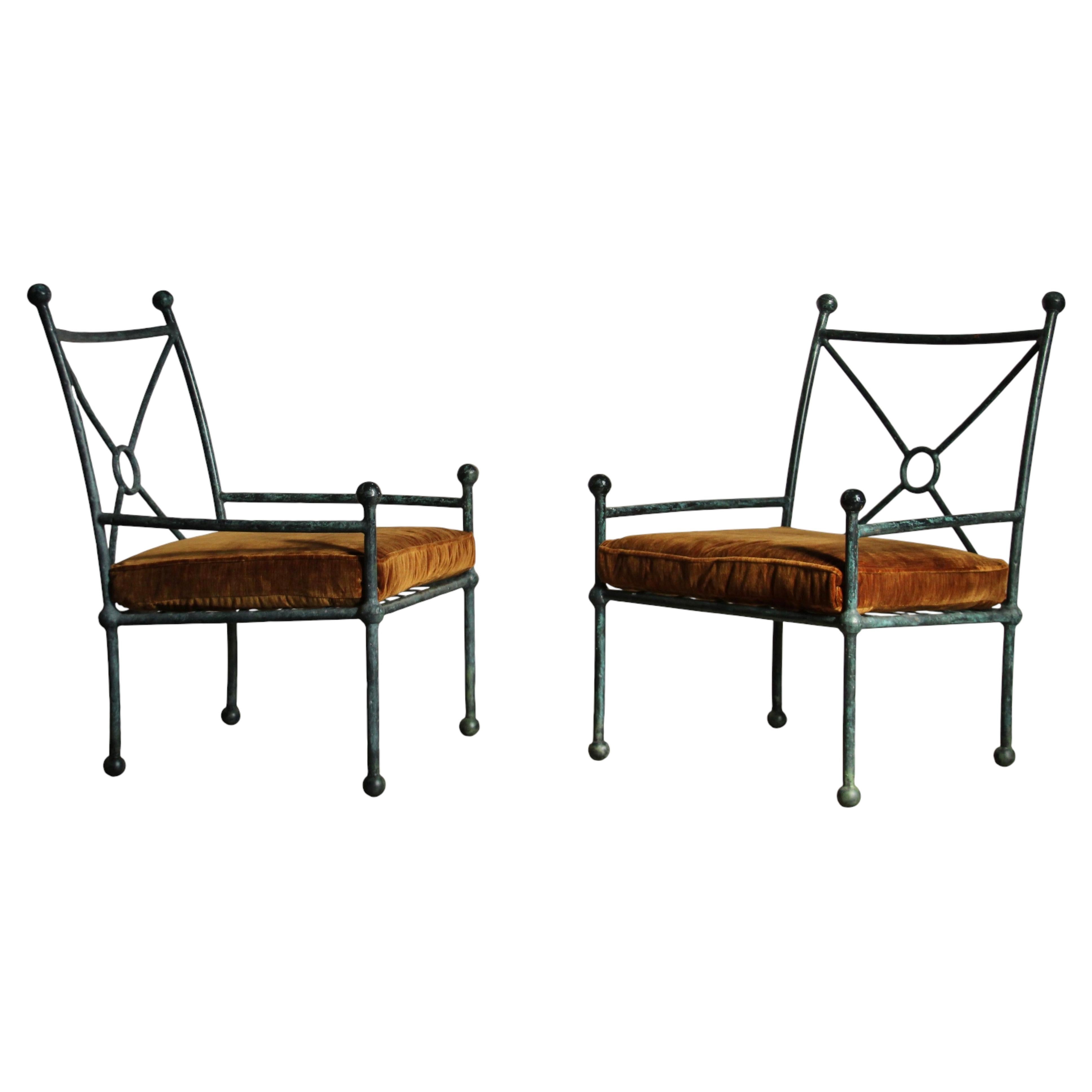 Fauteuils de salon en acier et velours, fabriqués à la main, années 1970