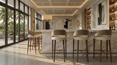 Handmade Dini Bar Chair in Walnut with Velvet & Polished Brass by Nolita Harbour