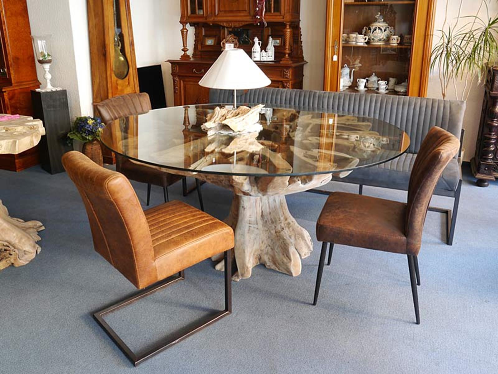 Contemporary Handmade Dining Table Made of Burl and Glass
