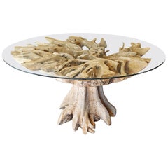 Handmade Dining Table Made of Burl and Glass
