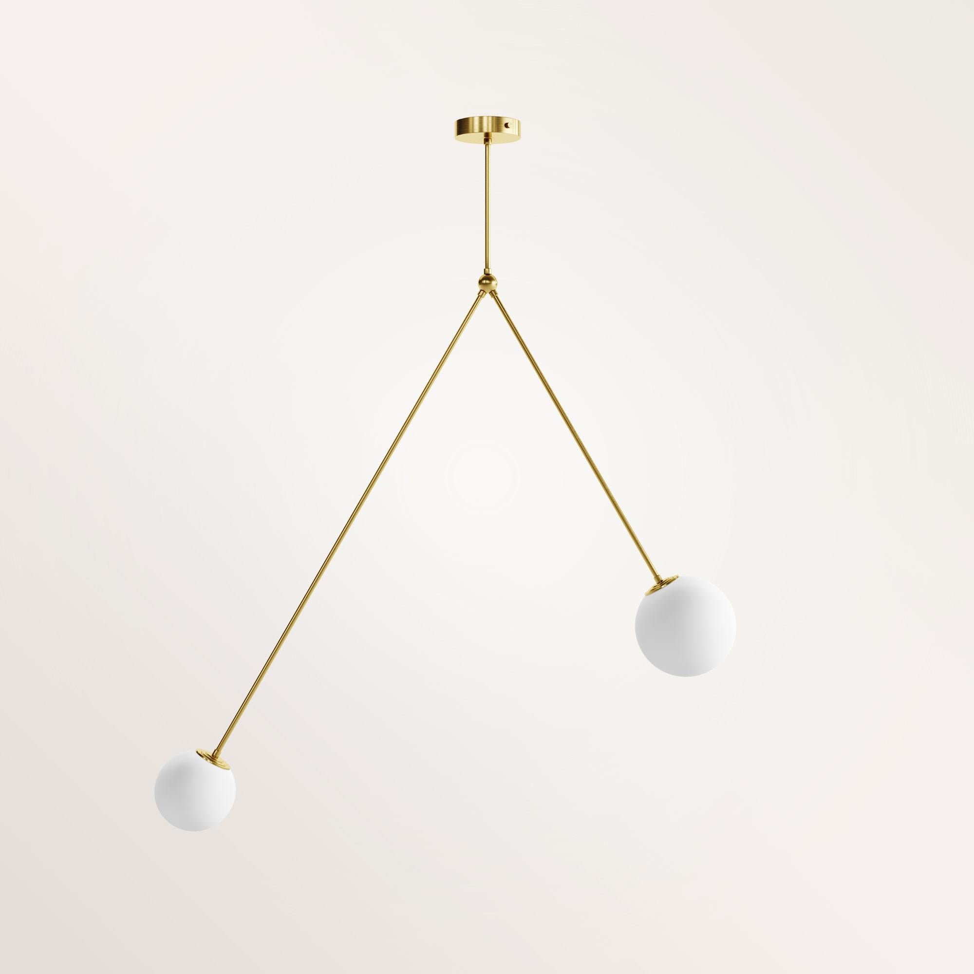 Handmade Dioscuri chandelier by Gobo Lights
Dimensions: 90 L x 12 l x 100 H
Materials: Brass, Opaline

In Greek mythology, Castor and Pollux, called Dioscuri, are the twin sons of Leda.

Self-taught and from the world of chemistry, this