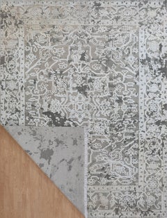Handmade Distressed Heriz-Inspired Rug in Grey & Ivory with Geometric Medallion