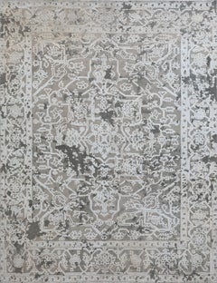 Handmade Distressed Heriz-Inspired Rug in Grey & Ivory with Geometric Medallion