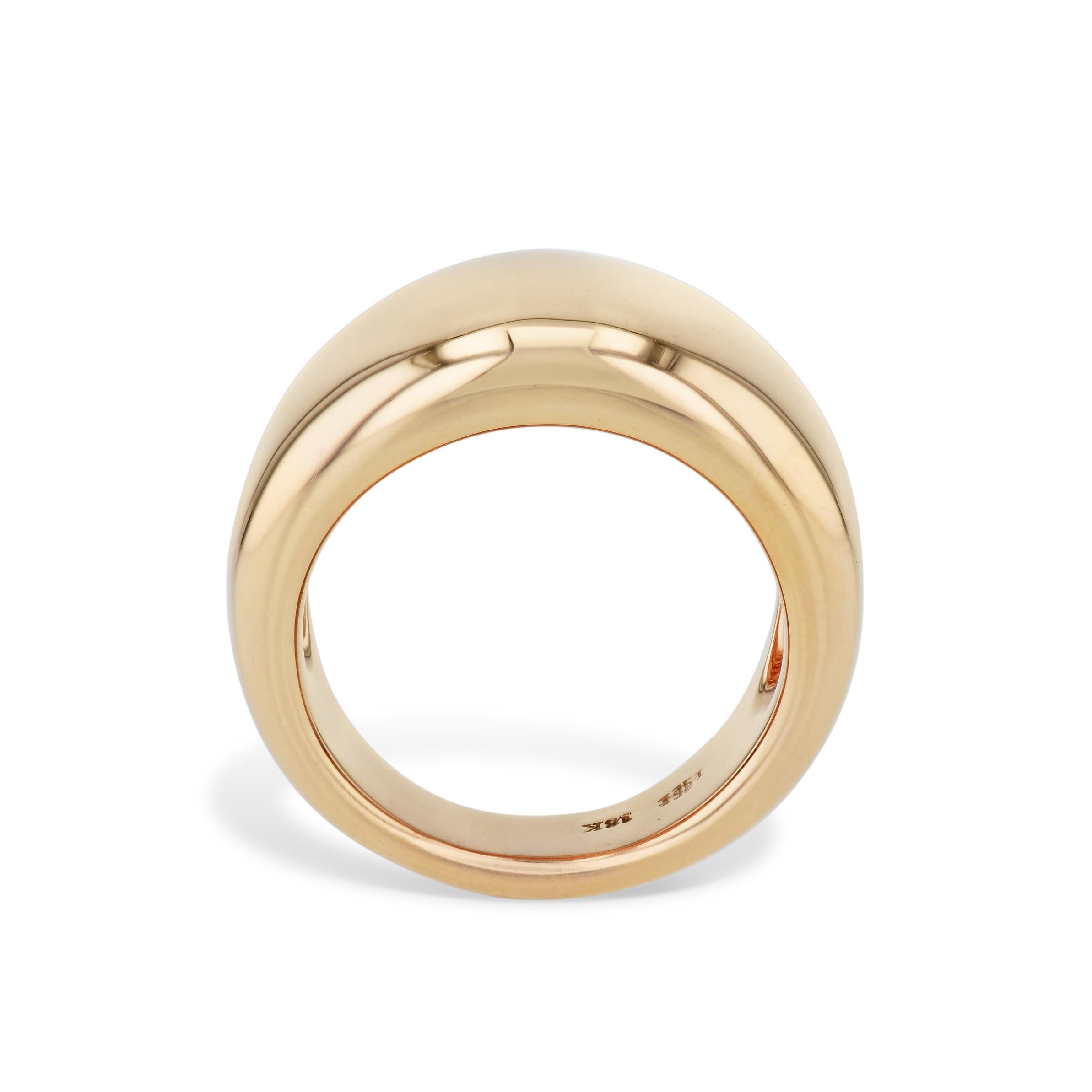 This 18kt Rose Gold Dome Ring is a gorgeous must-have item that'll elevate your look to new heights! Its lustrous rose gold hue adds a pop of color while the dome design adds a touch of classic refinement.

18kt Rose Gold Dome Ring.
Handmade and one