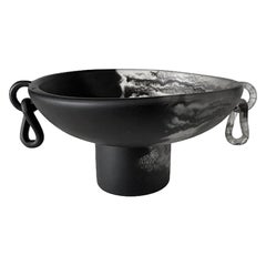 Handmade Double Ring Black & Clear Pedestal Bowl