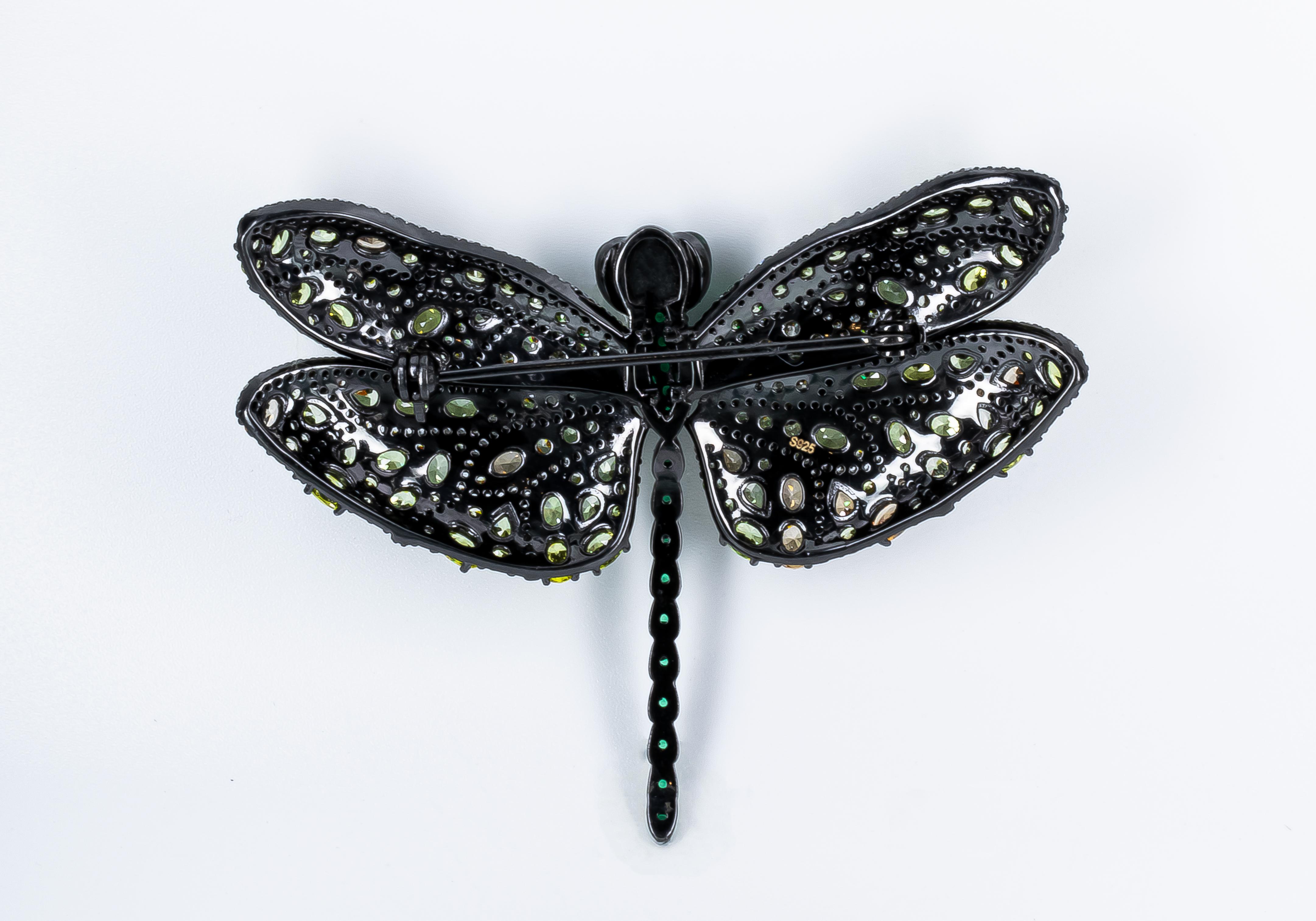 Women's or Men's Handmade Dragonfly Multi-Color Cubic Zirconia Brooch Pin