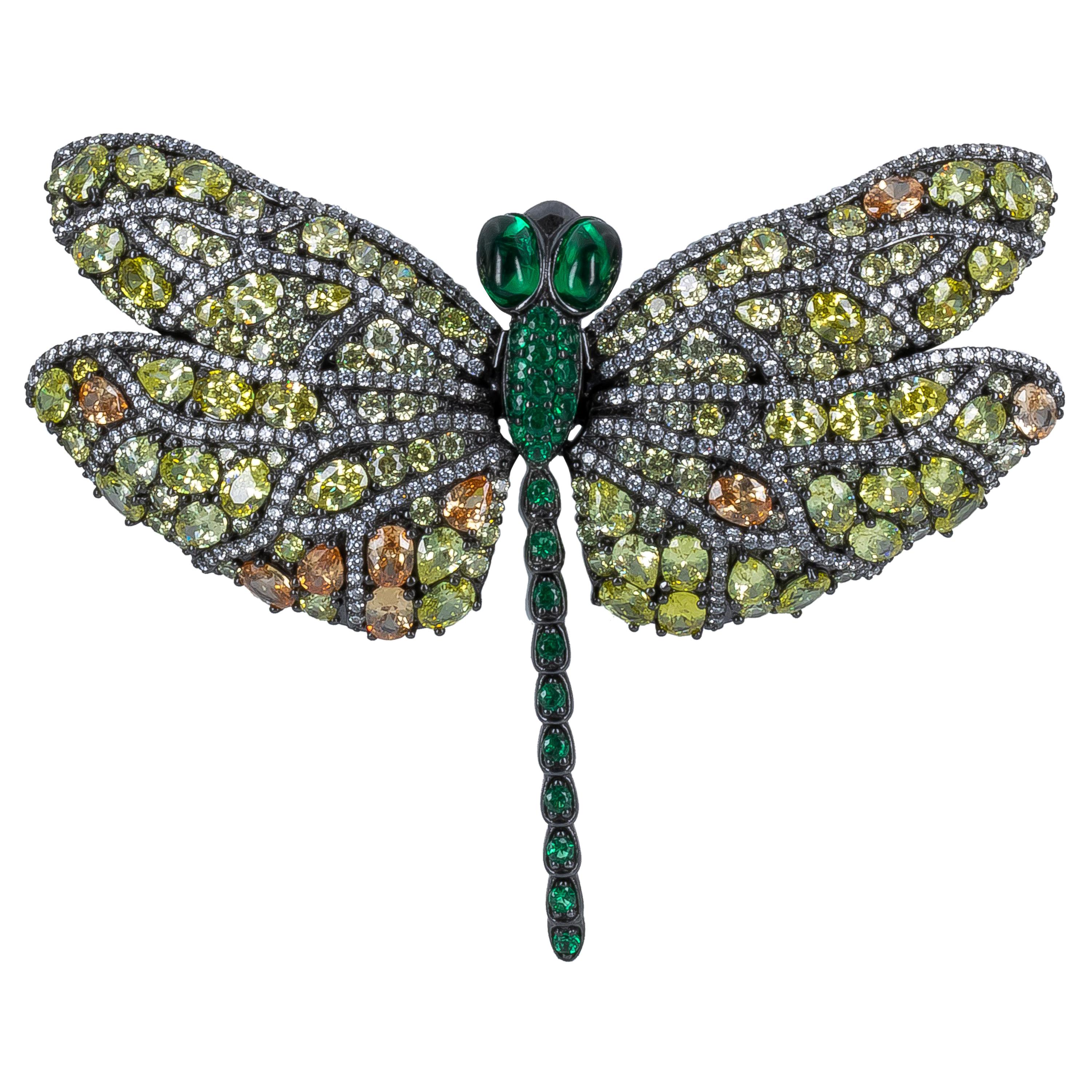 Handmade Dragonfly Multi-Color Cubic Zirconia Brooch Pin