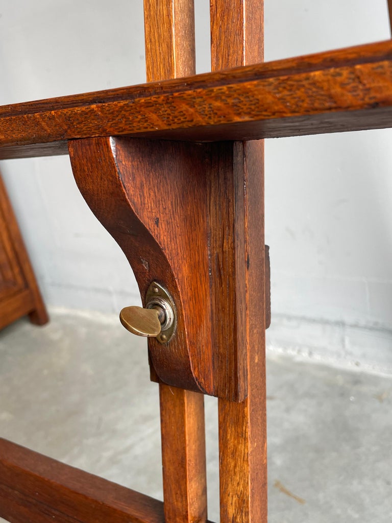 Handmade Dutch Arts and Crafts Solid Oak Floor Easel / Painting Display